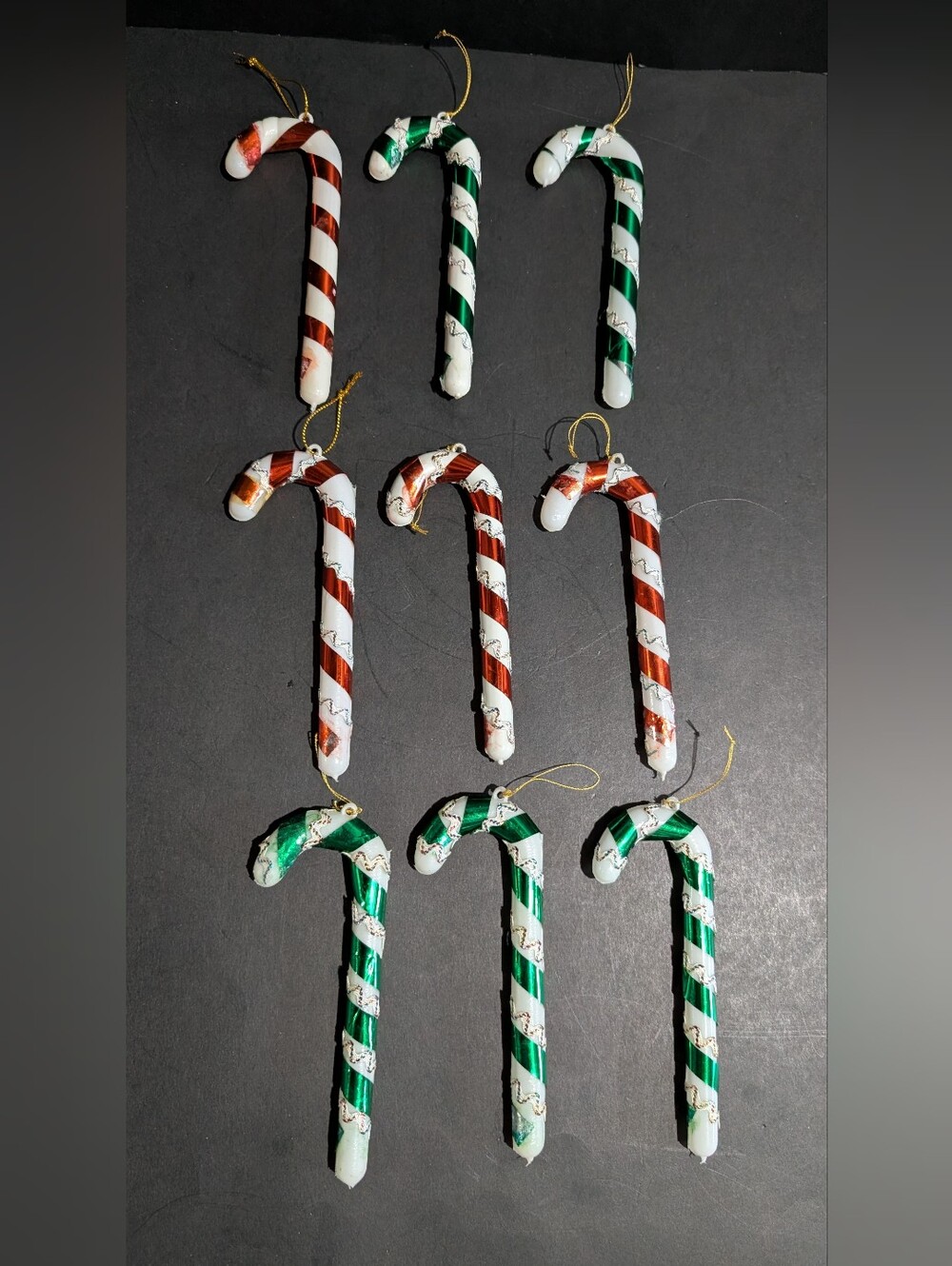 9 Vtg Blow Mold Candy Cane Christmas Tree Ornaments 5"